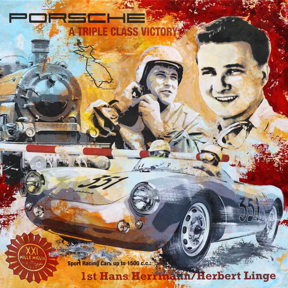Automotive Art PopArt Kunst Porsche 550 Millie Miglia 1954 Hans Herrmann