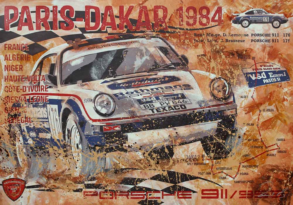 Automotive Art PopArt Kunst Porsche 911 Dakar 1984