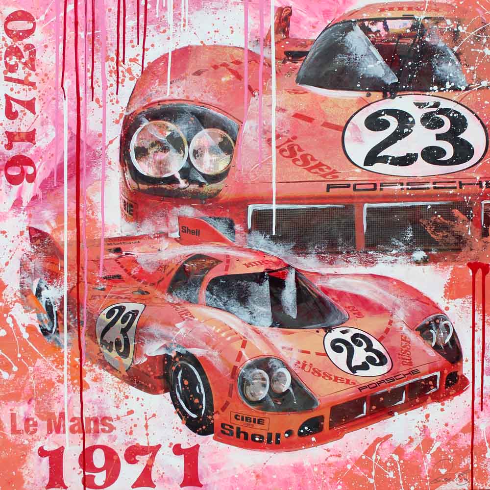 Automotive Art PopArt Kunst Porsche 917 Pink Pig / Sau, Le Mans 1971