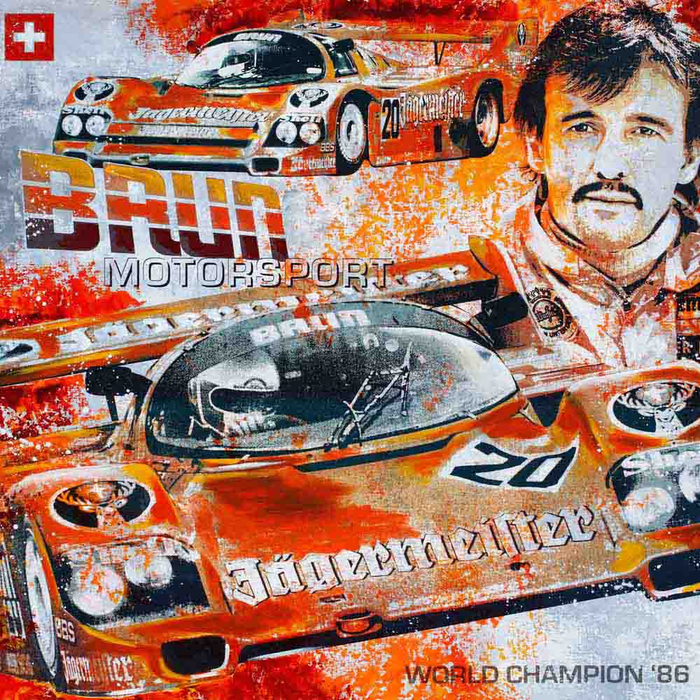 Automotive Art PopArt Kunst Porsche 962 World Champion 1986 Brun