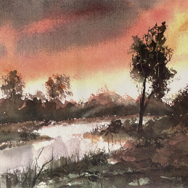 Bernd Luz Frühwerk / Schaffensphasen Aquarell Abend