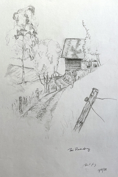 Bernd Luz Frühwerk / Schaffenspahsen Bleistift und Kohle Landschaft 1986