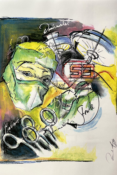 Bernd Luz Frühwerk Schaffensphase Pastelillustration Arzt
